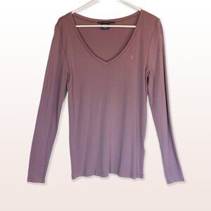 Ralph Lauren Sport V-Neck Long Sleeve Dusty Plum Top Lightweight Size XL